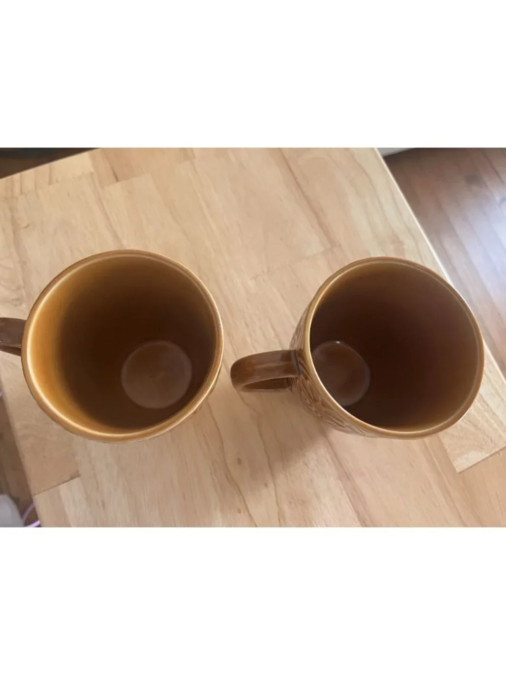 Set of 2 Pier 1 Imports Karistan Mugs Amber Embossed Reactive Glaze Stoneware
